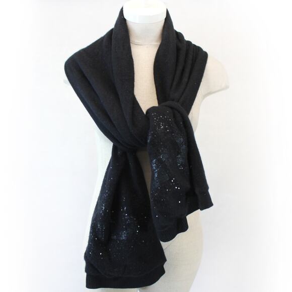 GD Knit 2-ply 100% Cashmere Double Black Sequin logo Scarf Soft Warm Designer - Picture 7 of 9